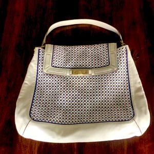 Lovely ANYA HINDMARCH Designer Leather off-white Bowery Weave Shoulder Purse